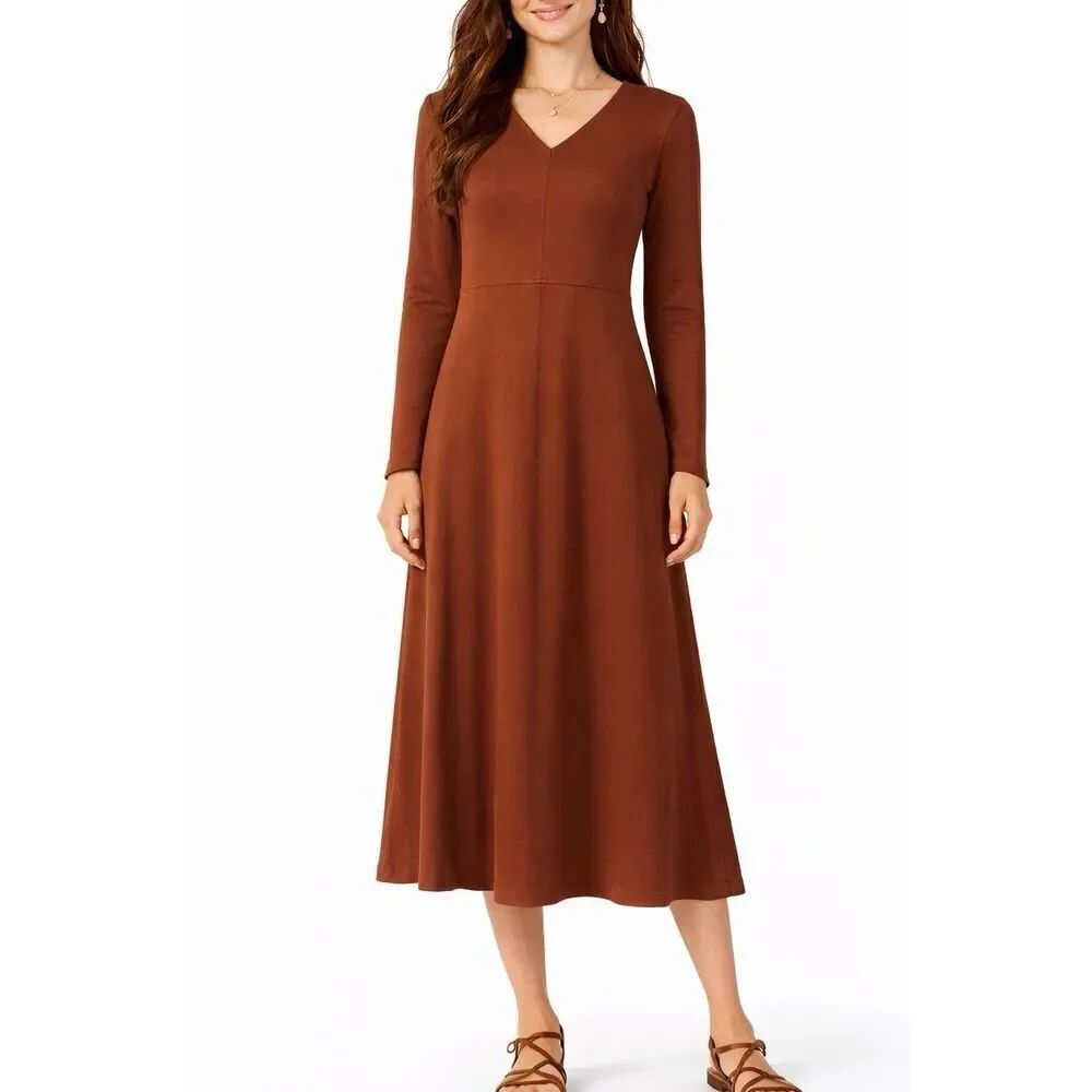 J.Jill vintage brown longsleeve midi dress size small petite